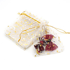 Old Lace Hot Stamping Rectangle Organza Drawstring Gift Bags, Storage Bags with Moon and Star Print, Old Lace, 9x7cm
