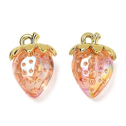 Coral UV Plating Alloy with Acrylic Pendants, Strawberry Charms, Coral, 32x22.5x17mm, Hole: 3.5mm