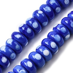Синий Бусины лэмпворк , рондель с горошком, синие, 9.5~10x5 мм, отверстие : 1.8 мм, около 40 шт / нитка, 8.27'' (21 см)