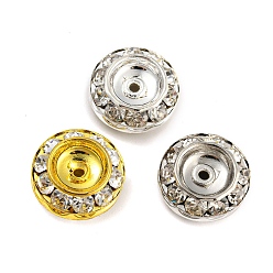 Mixed Color Brass Rhinestone Beads, Flat Round, Mixed Color, 15x6~6.5mm, Hole: 1.2~1.4mm