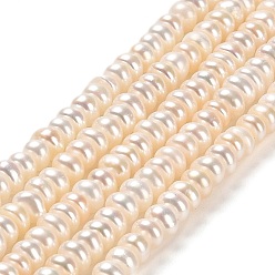 Beige Natural Cultured Freshwater Pearl Beads Strands, Rondelle, Grade 6A, Beige, 4.5~5x3~4.5mm, Hole: 0.7mm, about 94~97pcs/strand, 14.37 inch(36.5cm)