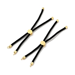 Black Half Finished Twisted Milan Rope Slider Bracelets, with Rack Plating Brass Cord Ends & Open Loop, Cadmium Free & Lead Free, for Connector Charm Bracelet Making, Golden, Black, 222~230x3mm