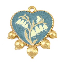 Средний Морско-зеленый Печатные 304 подвески из нержавеющей стали, сердце, вакуумное покрытие pvd, реальный 18 k позолоченный, средний морской зеленый, 26x23x2 мм, отверстие : 1.6 мм
