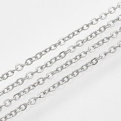 Platinum Iron Cable Chains, Soldered, with Spool, Flat Oval, Platinum, 2x1.5x0.3mm, about 100yard/roll