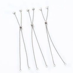 Stainless Steel Color 304 Stainless Steel Slider Bracelets Making, Box Chain Bolo Bracelets Making, with Mixed Shape Charms, Stainless Steel Color, Single Chain Length: about 5-1/8 inch(13cm)