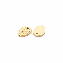 Real 14K Gold Plated Ion Plating(IP) 304 Stainless Steel Charms, Textured, Oval, Real 14K Gold Plated, 8.5x6x1mm, Hole: 0.9mm
