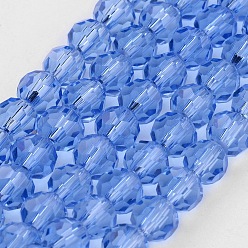 Bleu Bleuet Perles en verre transparentes , imitation de cristal autrichien, à facettes (32 facettes), ronde, bleuet, 4mm, Trou: 1mm, Environ 96~100 pcs/chapelet, 14~14.5 pouce