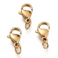 Золотой Ионное покрытие (ip) 304 застежки-клешни из нержавеющей стали, с целью перехода в кольце, золотые, 13x8x4 мм, отверстие : 3 мм, Перейти кольцо: 5x0.8 мм
