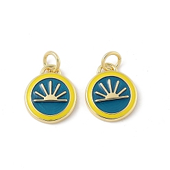 Желтый Латунь эмаль прелести, плоско-круглые, стойки покрытие, долговечный, без свинца и без кадмия, реальный 18 k позолоченный, с целью перехода в кольце, желтые, 14x12x2 мм, отверстие : 3.2 мм