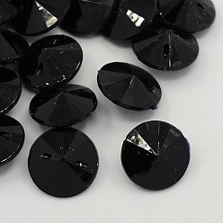 Jet Acrylic Rhinestone Buttons, 1-Hole, Faceted, Xilion Rivoli, Jet, 15x8mm, Hole: 1mm