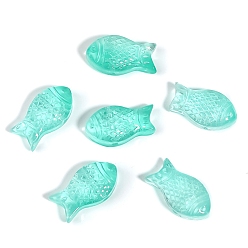 Aquamarine Handmade Lampwork Beads, Fish, Aquamarine, 15x8mm, Hole: 0.7mm