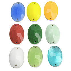 Mixed Color Glass Connector Charms, Faceted Oval Links, Mixed Color, 24x17x6.5mm, Hole: 1.2mm