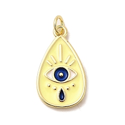 Желтый Латунные эмалевые подвески от сглаза, слезинки, без свинца и без кадмия, долговечный, стойки покрытие, реальный 18 k позолоченный, желтые, 22x12.5x2 мм, отверстие : 3.4 мм