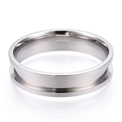 Stainless Steel Color 201 Stainless Steel Grooved Finger Ring Settings, Ring Core Blank, for Inlay Ring Jewelry Making, Stainless Steel Color, Inner Diameter: 22mm