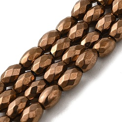 Coffee Plated Electroplated Strong Magnetic Synthetic Hematite Beads Strands, Long-Lasting Plated, Faceted Oval, Coffee Plated, 7~8x5~5.5mm, Hole: 1.4mm, about 50pcs/strand, 15.35''(39cm)