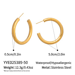 Настоящее золото 18K C-образные 304 серьги-гвоздики из нержавеющей стали, реальный 18 k позолоченный, 50x5 мм