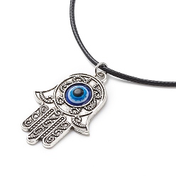 Antique Silver Alloy Hamsa Hand with Enamel Evil Eye Pendant Necklace for Women, Antique Silver, 17.91 inch(45.5cm)