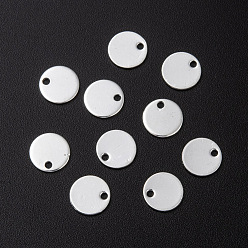 Silver 304 Stainless Steel Charms, Stamping Blank Tag, Flat Round, Silver, 10x0.8mm, Hole: 1.2mm