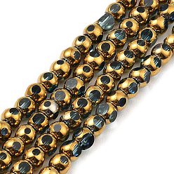 Marine Blue Faceted Electroplate Glass Beads Strands, Golden Plated, Round, Marine Blue, 4mm, Hole: 0.9mm, about 68~70pcs/strand, 10.04''~10.24''(25.5~26cm)