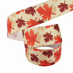 Leaf 10 Yards Thanksgiving Day Polyester Grosgrain Printed Ribbons, Autumn Ribbons, Flat, Leaf, 1 inch(25mm), about 10.00 Yards(9.14m)/Roll