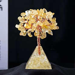 Yellow Quartz Natural Yellow Quartz Chips Tree Decorations, Resin & Gemstone Chip Pyramid Base with Copper Wire Feng Shui Energy Stone Gift for Home Office Desktop Decorations, 95x40mm