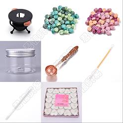 Mixed Color CRASPIRE DIY Stamp Making Kits, Including Sealing Wax Particles, Iron Wax Furnace, Brass Spoon, Plastic Empty Cosmetic Containers, Paraffin Candles, Mixed Color, Sealing Wax Particles: 600pcs