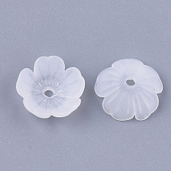 Clear 5-Petal Transparent Acrylic Bead Caps, Frosted, Flower, Clear, 11x11x4mm, Hole: 1.2mm