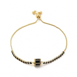 Черный Браслет-слайдер со звеньями колонны из кубического циркония, настоящие позолоченные украшения из латуни для женщин, без кадмия и без свинца, чёрные, 18 дюйм (10-1/8 см)