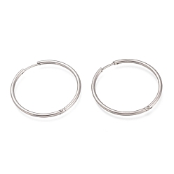 Stainless Steel Color 201 Stainless Steel Huggie Hoop Earrings, with 304 Stainless Steel Pin, Hypoallergenic Earrings, Ring, Stainless Steel Color, 34.5x2mm, 12 Gauge, Pin: 1mm