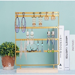 Golden 5-Tier Iron Earring Display Stands with Wooden Base, Tabletop Jewelry Organizer Rack for Earrings Storage, Rectangle, Golden, 26.5x7x35cm