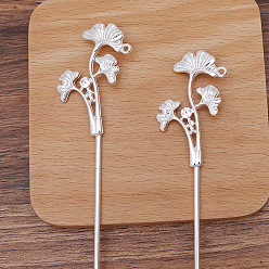 Platinum Alloy Lotus Leaves Hair Sticks, Rhinestone Settings, with Iron Stick and Loop, Long-Lasting Plated Hair Accessories for Women, Platinum, 32mm, Fit For 2/4mm Rhinestone, Lotus Leaves: 50x32mm, Sticks: 120x2.5mm