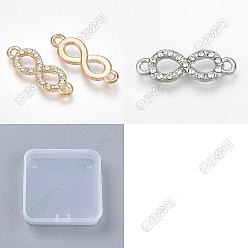 Platine & Or 50pcs 2 couleurs alliage cristal strass liens/connecteurs, infini, platine et d'or, 22.5x8x2.5mm, Trou: 1.5mm, 25 pcs / couleur