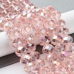 Pink Electroplate Glass Beads Strands, AB Color Plated, Faceted, Rondelle, Pink, 12x8mm, Hole: 1mm, about 72pcs/strand