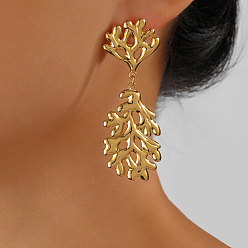 Лист Гламурные 201 нержавеющая сталь 201 серьги-гвоздики из нержавеющей стали, золотые, лист, 61x22 мм