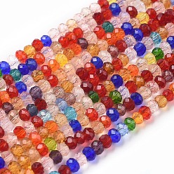 Colorful Transparent Glass Beads Strands, Faceted, Rondelle, Mixed Color, 3x2mm, Hole: 0.6mm, about 191pcs/strand, 15.94 inch(40.5cm)