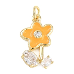 Желтый Латунные микро проложить кубического циркония подвески, с эмалью, , долговечный, стойки покрытие, без свинца и без кадмия, реальный 18 k позолоченный, желтые, 19x11.5x3 мм, отверстие : 3.2 мм
