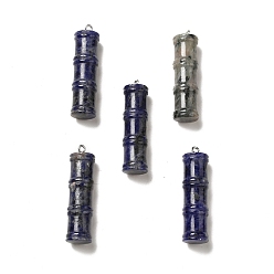 Sodalite Natural Sodalite Pendants, Bamboo Stick Charms, with Stainless Steel Color Tone 304 Stainless Steel Loops, 45x12.5mm, Hole: 2mm