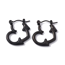 Electrophoresis Black 304 Stainless Steel Heart with Arrow Hoop Earrings for Women, Electrophoresis Black, 20.5x19x2.5mm, Pin: 0.6mm