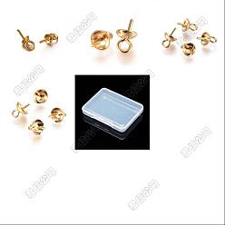Golden 40Pcs 4 Styles Golden Plated 201 & 304 Stainless Steel Cup Pearl Peg Bails Pin Pendants, For Half Drilled Beads Making, Golden, 6.5~8.5x3~6mm, Hole: 1.5~1.8mm, Pin: 0.6~0.8mm, 10pcs/style