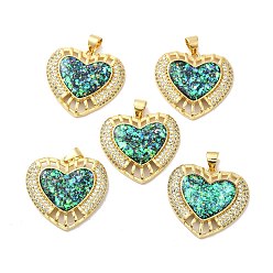 Real 18K Gold Plated Rack Plating Brass Micro Pave Cubic Zirconia with Synthetic Opal Pendants, with Jump Ring, Lead Free & Cadmium Free, Long-Lasting Plated, Heart, Real 18K Gold Plated, 22x24x4.2mm, Hole: 5x3.6mm