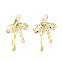 Настоящее золото 18K Подвески из латуни с покрытием из прозрачного кубического циркония, с целью перехода в кольце, долговечный, без свинца и без кадмия, бантом, реальный 18 k позолоченный, 19x13x2.5 мм, отверстие : 3.4 мм