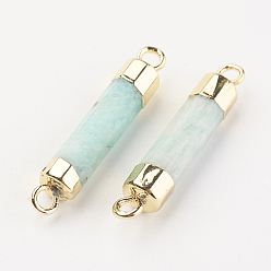 Amazonite Natural Gemstone Links connectors, with Brass Findings, Column, 25~27x5~6mm, Hole: 2mm