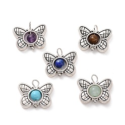 Mixed Stone Natural & Synthetic Stone Pendants, Butterfly Charm, with Antique Silver Tone Alloy Findings, 14x15.5x4.5mm, Hole: 2.7mm
