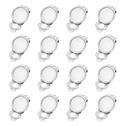 Stainless Steel Color 201 Stainless Steel Clip-on Earring Findings, Flat Round, Stainless Steel Color, 18x9.5x7mm, Hole: 3mm, Tray: 8mm