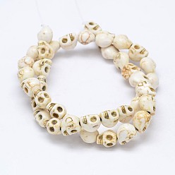 Creamy White Dyed Synthetic Turquoise Bead Strands, Skull, Creamy White, 10x8x10mm, Hole: 1mm, about 38~40pcs/strand, about 15 inch