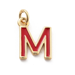 Letter M Стойки обшивки латунные подвески, с эмалью и кольцом для прыжков, без кадмия и без свинца, долговечный, реальный 18 k позолоченный, буквы, Буква М, 11.5x9x1 мм, отверстие : 2.5 мм