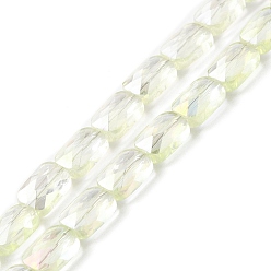 Light Yellow Transparent Electroplate Glass Beads Strands, Rainbow Plated, Faceted, Rectangle, Light Yellow, 9x6x4mm, Hole: 1.2mm, about 72pcs/strand, 25.98''(66cm)