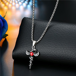 8 Men's Punk Stainless Steel Sweater Chain with Cross and Skull Pendant Necklace