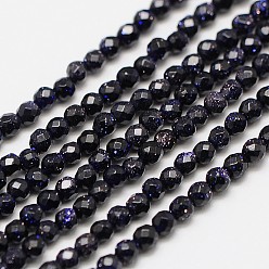 Blue Goldstone Synthetic Blue Goldstone Beads Strands, Faceted Round, 2mm, Hole: 0.8mm, about 190pcs/strand, 16 inch