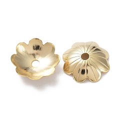 Real 24K Gold Plated Brass Bead Caps, Cadmium Free & Lead Free, Flower, Real 24K Gold Plated, 10x10x2.5mm, Hole: 1.6mm